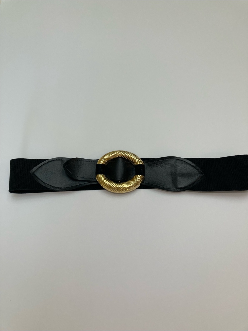 Black Elastic Waist Belt with Gold Plated Rope Buckle